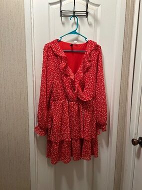 Red dress with floral print